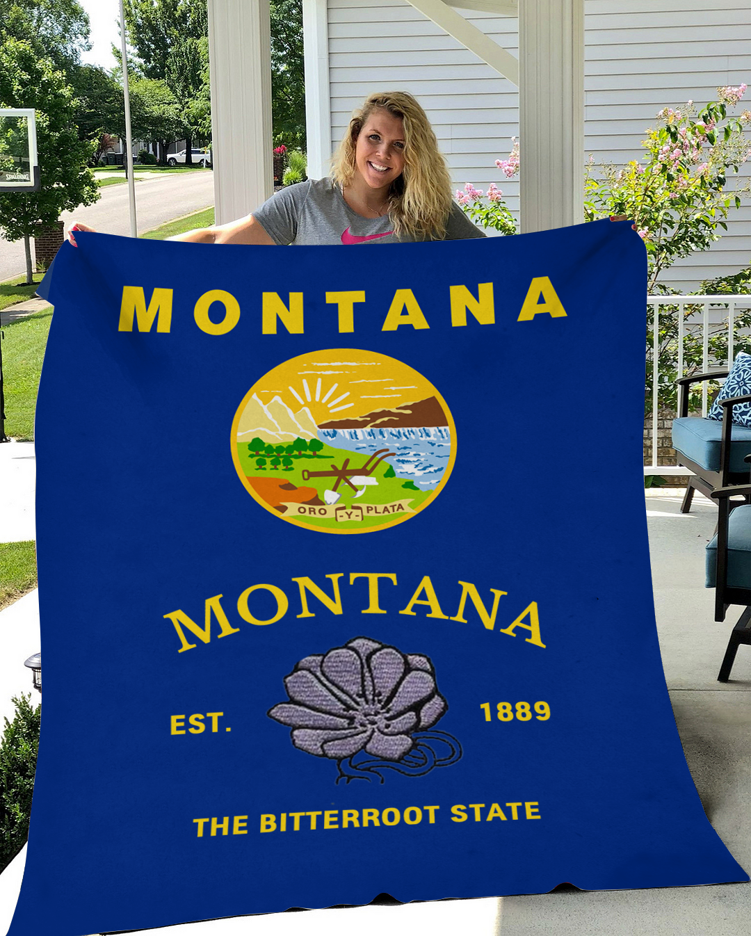 Custom Montana Flower/ Flag Blanket
