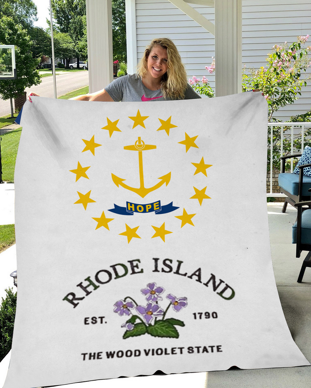 Custom Rhode Island and Providence Plantations Flower/ Flag Blanket