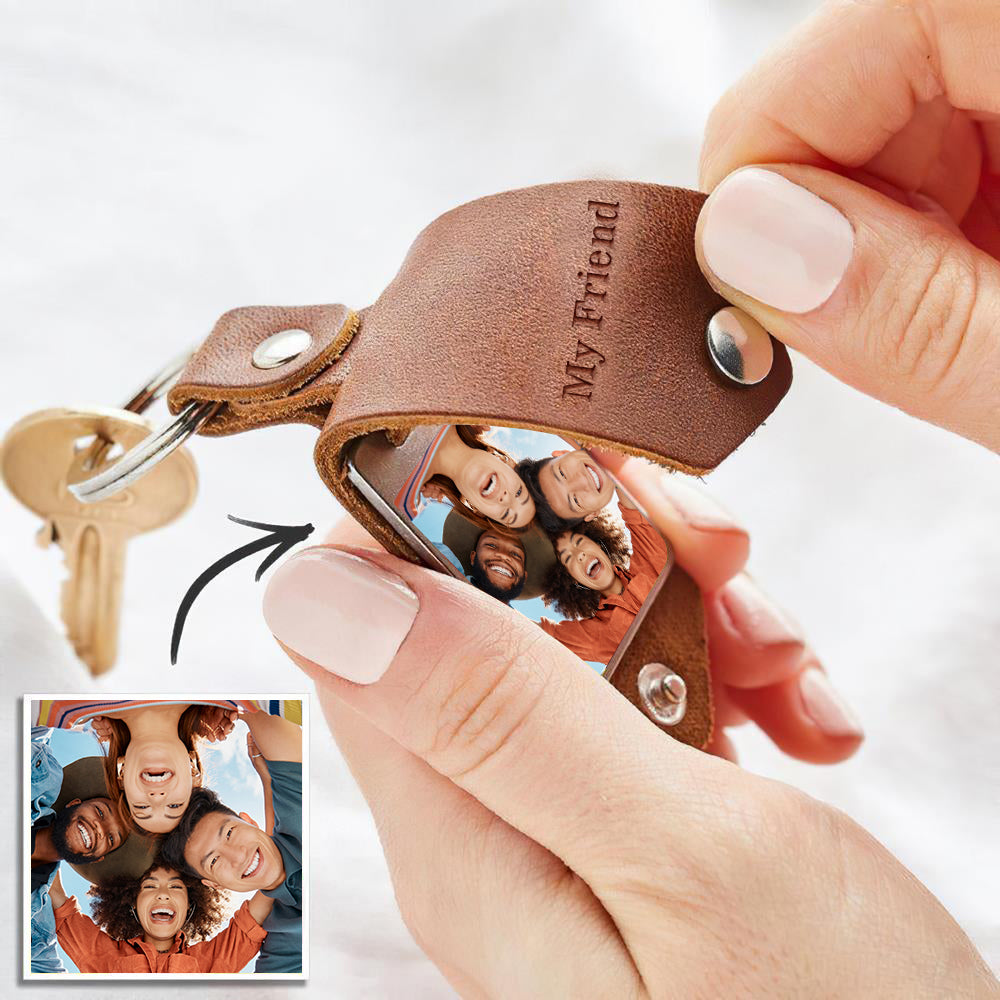 Custom Photo Keychain Engraved Keychains Leather Gifts for Dad