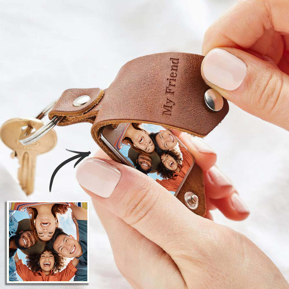 Custom Photo Keychain Engraved Keychains Leather Gifts for Dad