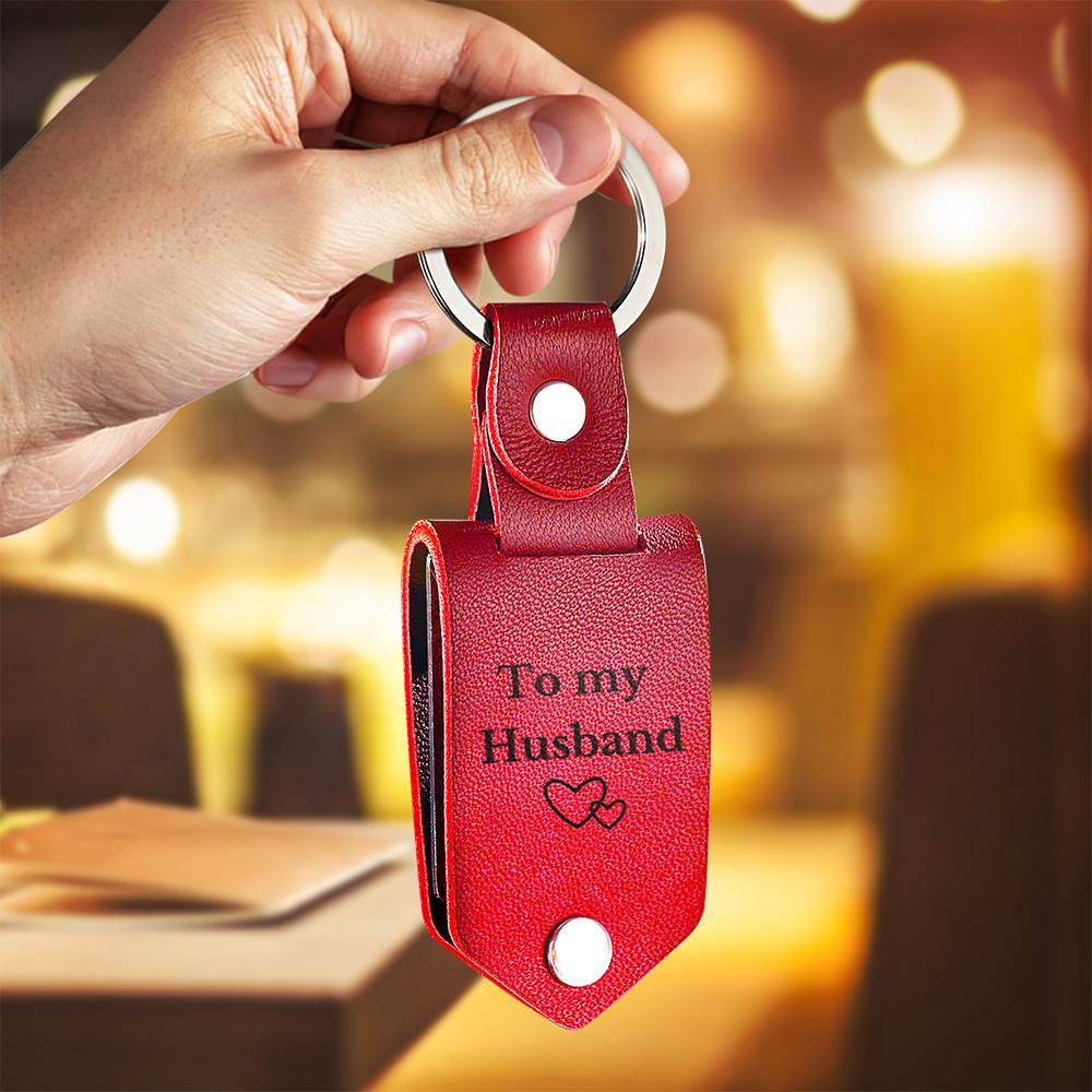 Personalized Leather Keychain Drive Safe Significant Custom Photo Keychain Anniversary Gift For Him