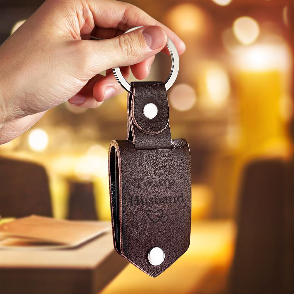 Personalized Leather Keychain Drive Safe Significant Custom Photo Keychain Anniversary Gift For Him