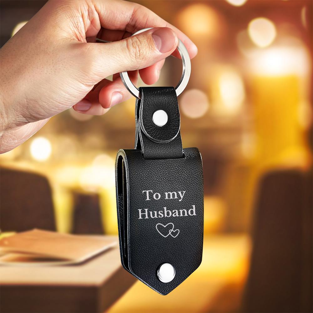 Personalized Leather Keychain Drive Safe Significant Custom Photo Keychain Anniversary Gift For Him