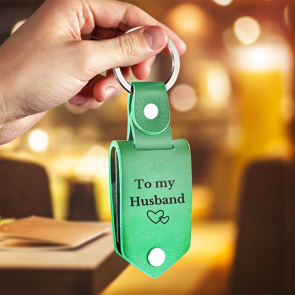 Personalized Leather Keychain Drive Safe Significant Custom Photo Keychain Anniversary Gift For Him