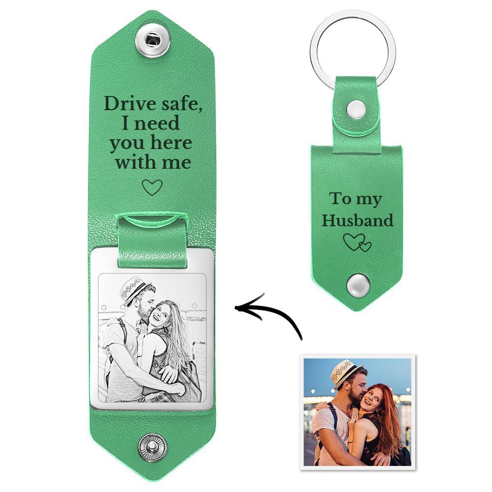 Personalized Leather Keychain Drive Safe Significant Custom Photo Keychain Anniversary Gift For Him