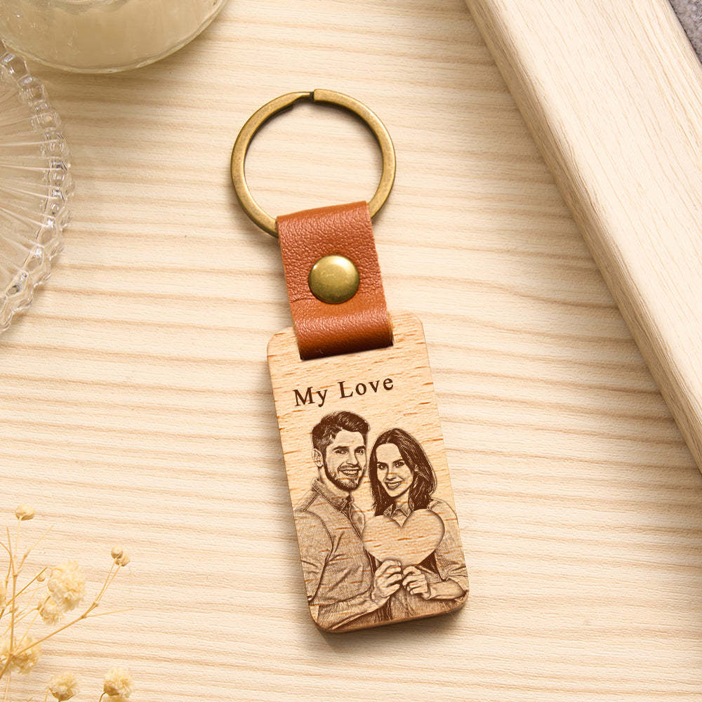 Custom Photo Keychain Personalized Wooden Keychain for Lover