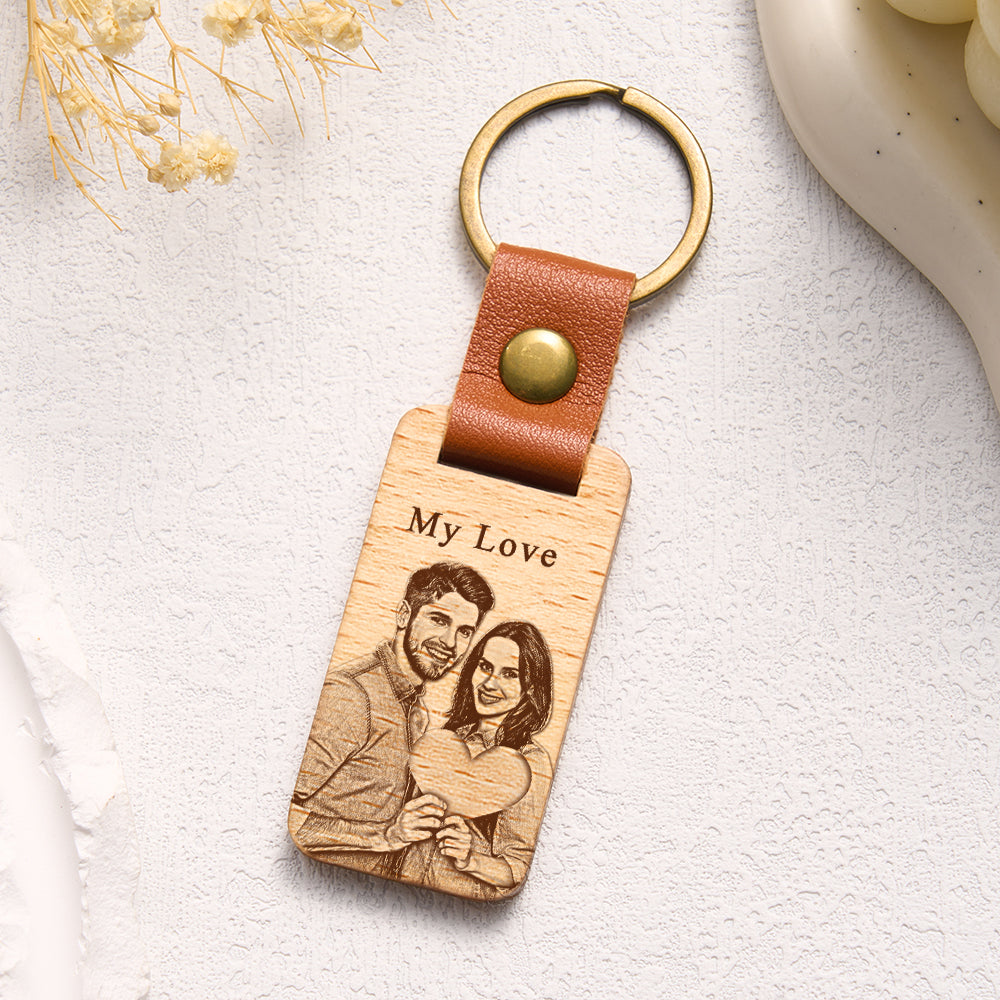 Custom Photo Keychain Personalized Wooden Keychain for Lover