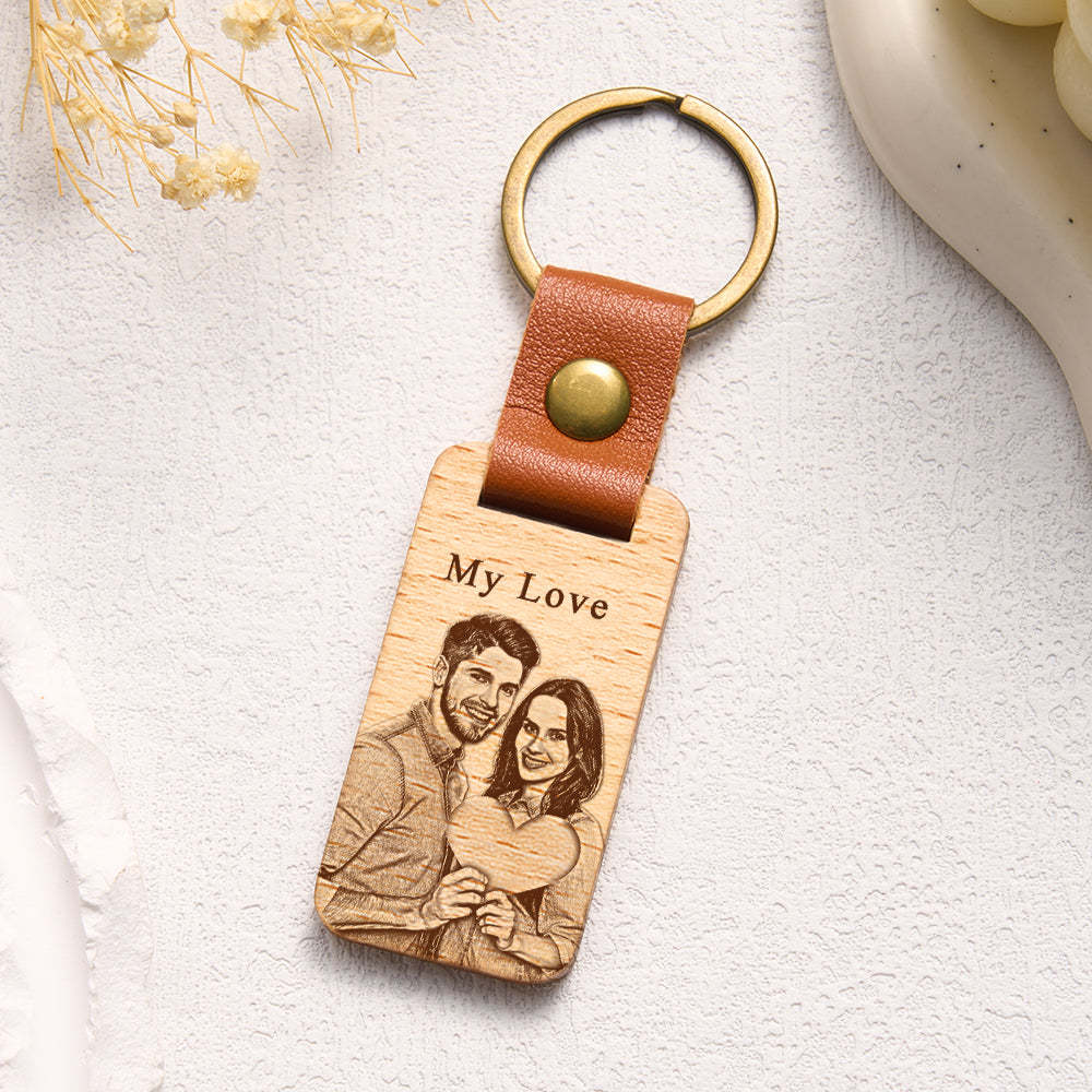 Custom Photo Keychain Personalized Wooden Keychain for Lover