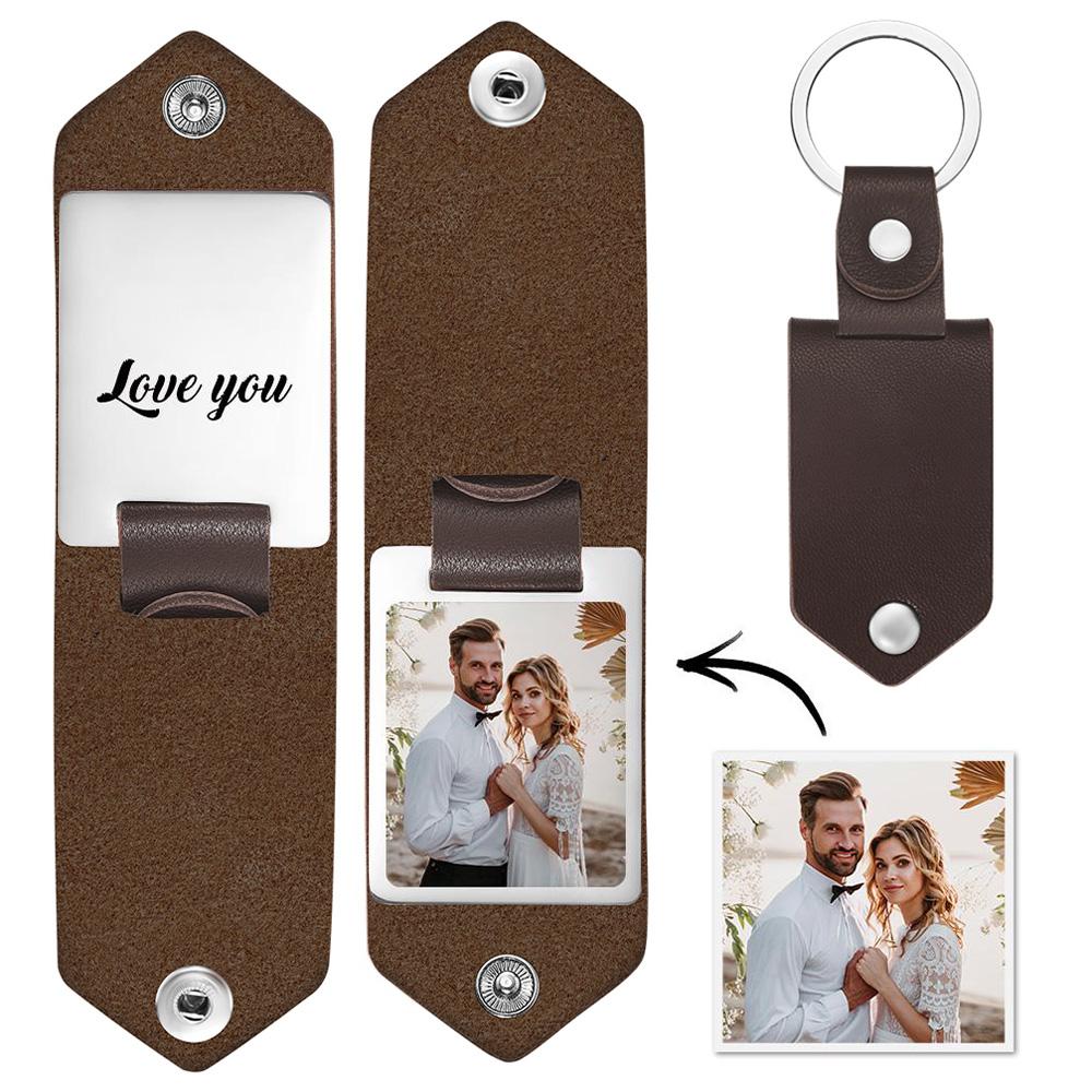 Custom Photo Keychain Engraved Keychains Leather Gifts for Couple