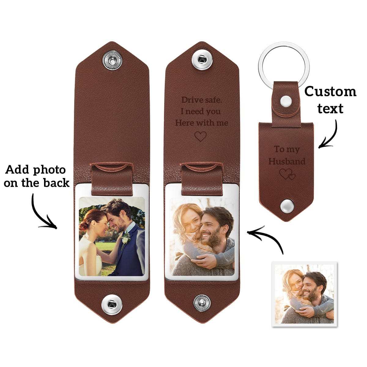 Drive Safe Keychain for Man Custom Leather Keyring with Text Gifts