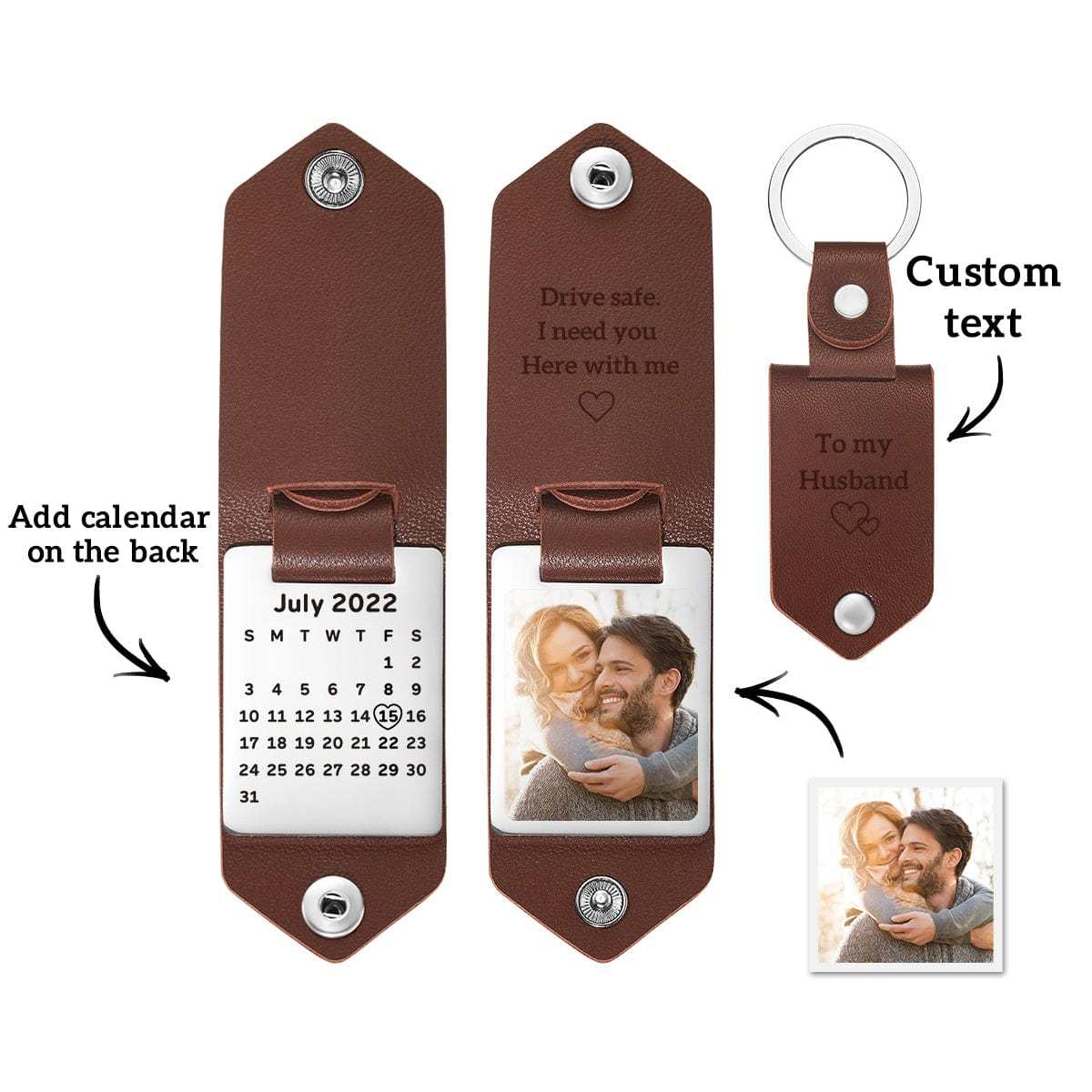 Drive Safe Keychain for Man Custom Leather Keyring with Text Gifts