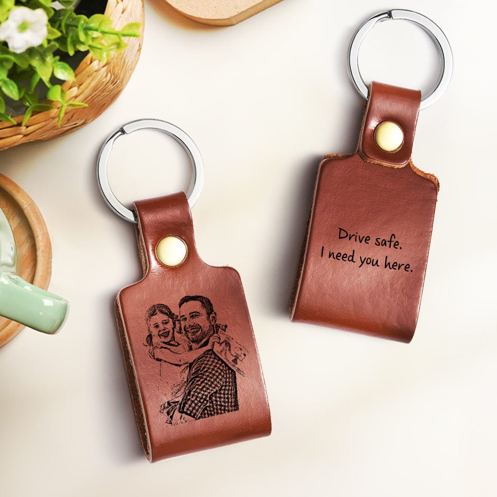 Custom Photo Keychain Personalized Leather Keychain with Text for Unique Gift