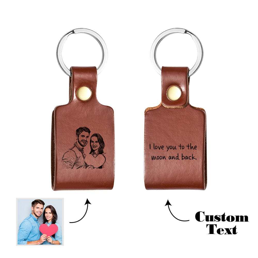 Custom Photo Keychain Personalized Leather Keychain with Text for Unique Gift