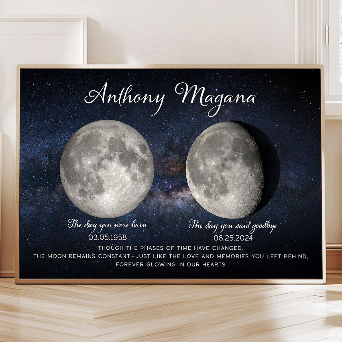 Lost Loved One Moon Phase Art Memorial Sympathy Gift Personalized Frame