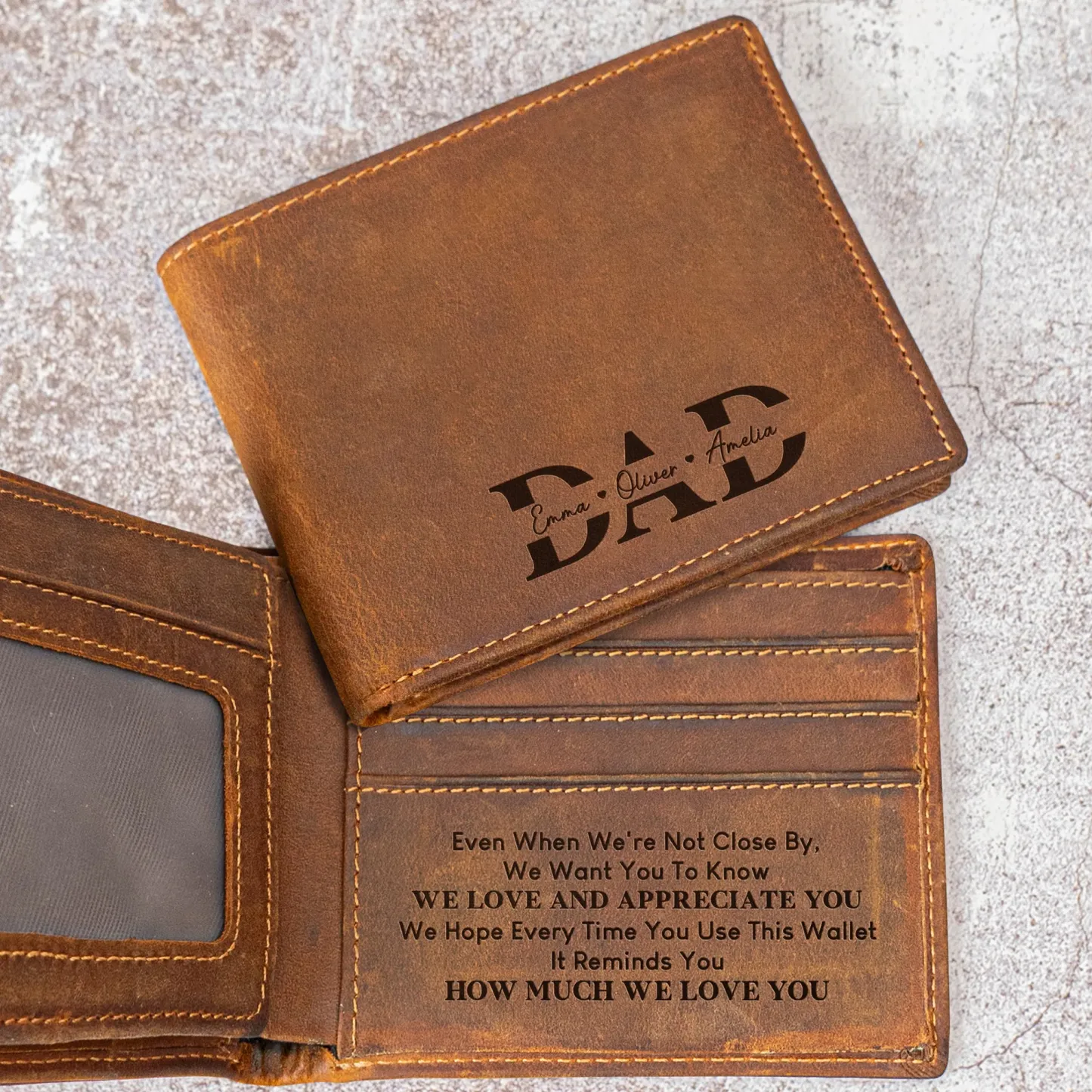 Wallet Reminder For Dad, Grandpa, Papa - Personalized Leather Wallet
