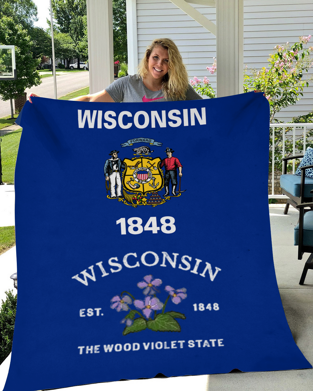Custom Wisconsin Flower/ Flag Blanket