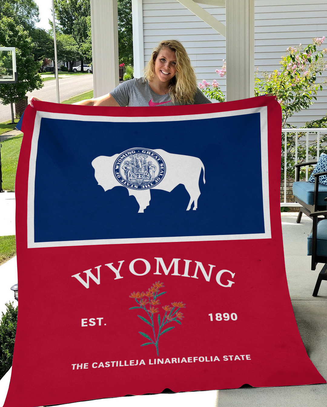 Custom Wyoming Flower/ Flag Blanket