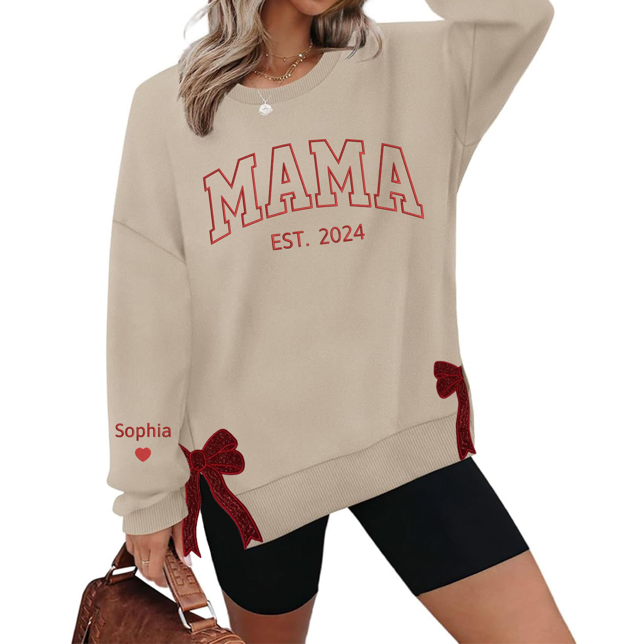 Custom Embroidery Glitter Side Bow Mama Sweatshirt