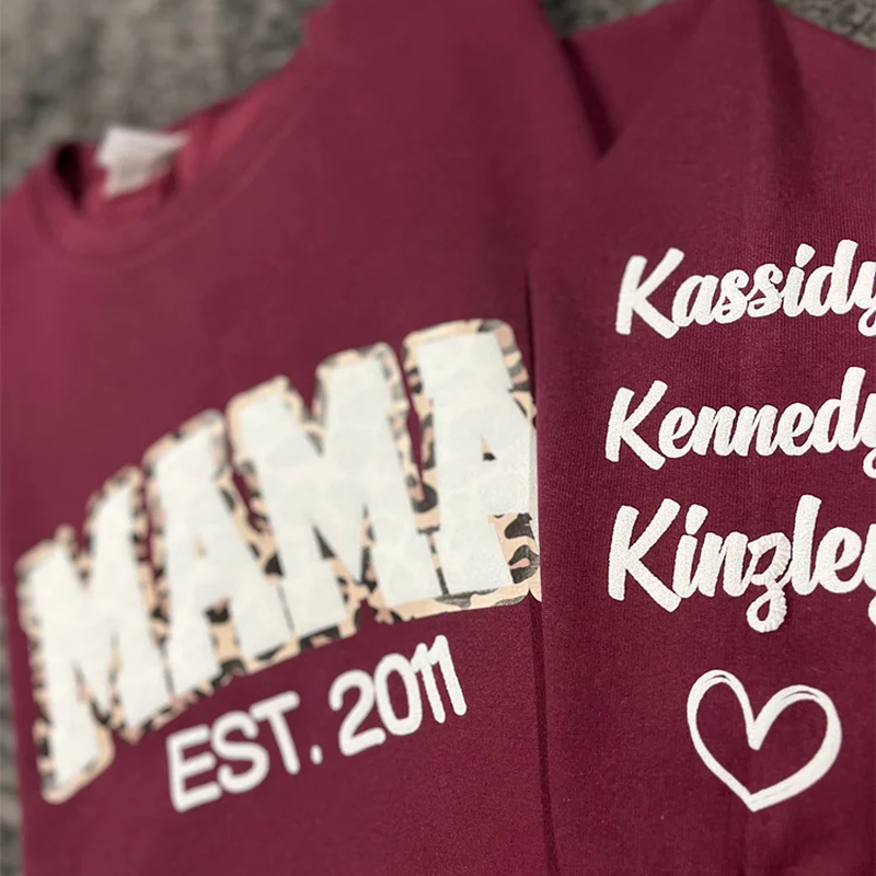 Custom Mama Leopard Puff Print Sweatshirt with Kids Name 