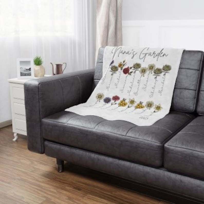 Custom Grandma’s Garden Blanket, Birth Month Flower Blanket, Gift for Grandma
