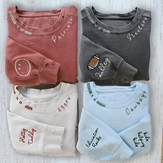 VINTAGE CUSTOM CREW-Custom Embroidered Hand Distressed Crew Neck Sweatshirt