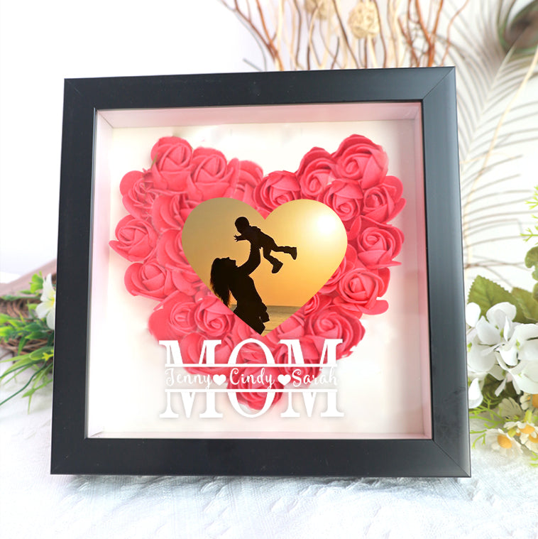 Mom Heart Photo Flower Pattern Shadow Box Gift