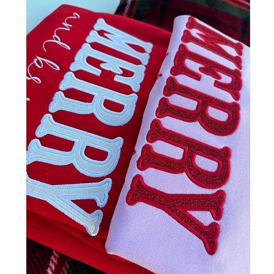 Merry and Bright Embroidered Bow Sweatshirt - Side Bow Applique Sweatshirt 