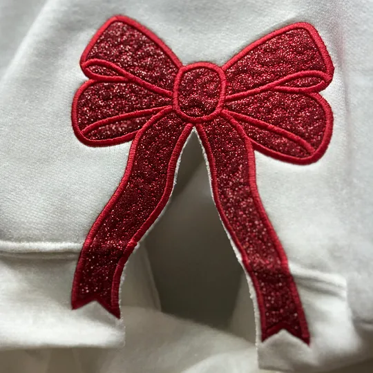 Merry and Bright Embroidered Bow Sweatshirt-Glitter Christmas Sweatshirt