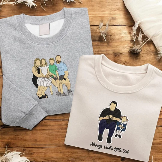Custom Embroidered Portrait Sweatshirt – Personalized Family Gift for Dad & Mom