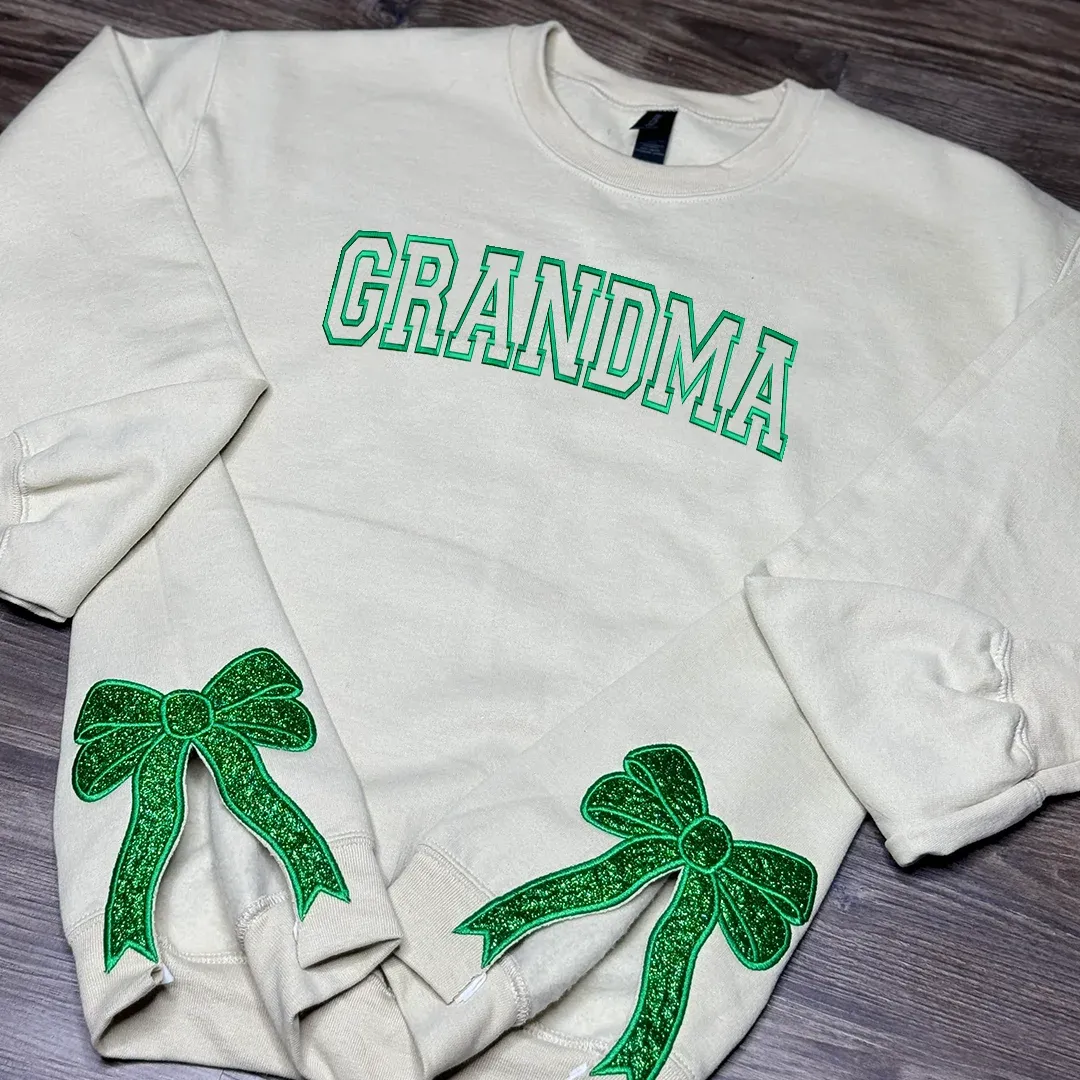 Merry and Bright Embroidered Bow Sweatshirt-Glitter Christmas Sweatshirt
