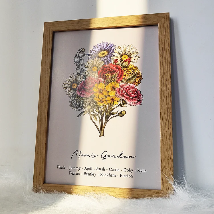 Custom Vintage Birth Flower Family Bouquet Frame