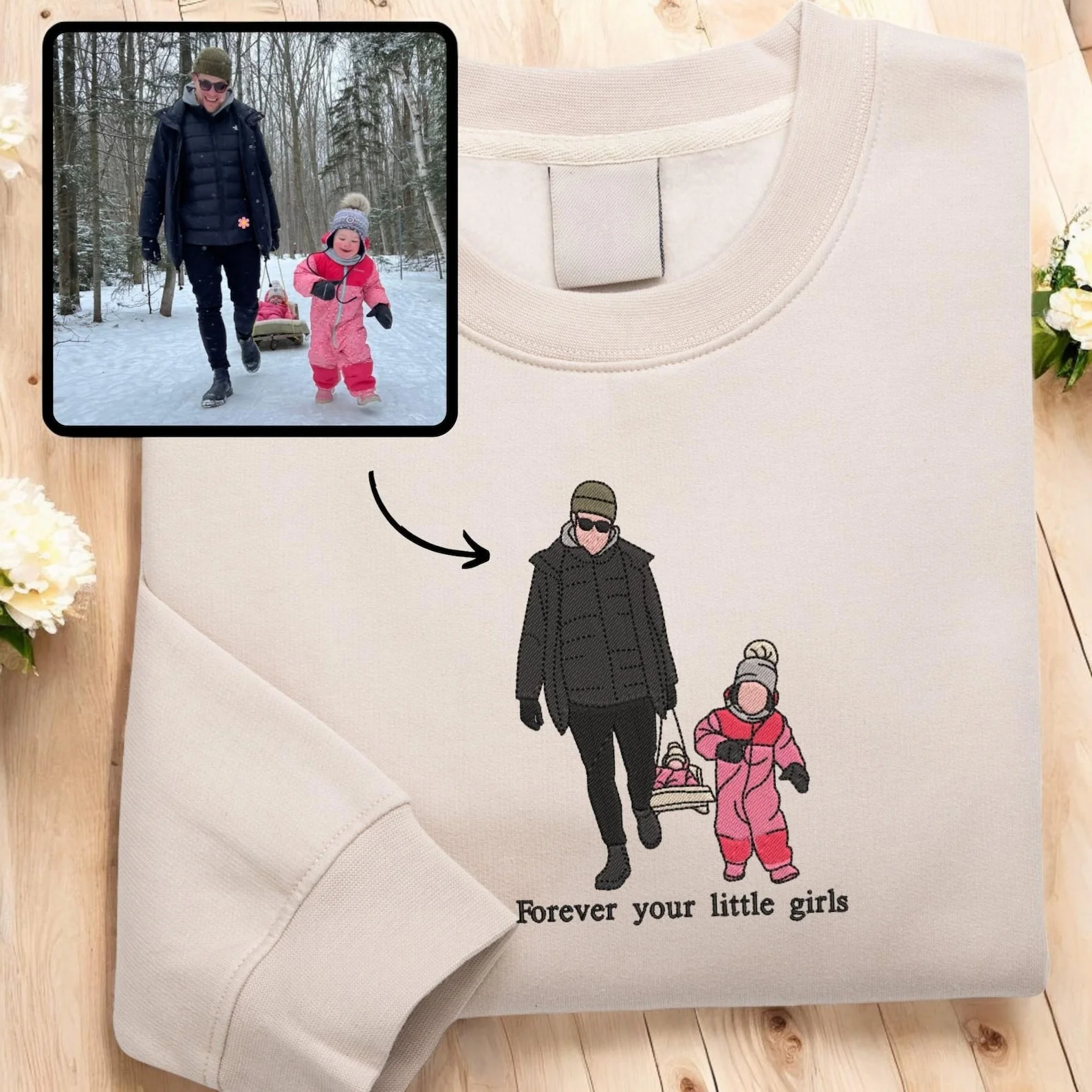 Custom Embroidered Portrait Sweatshirt – Personalized Family Gift for Dad & Mom