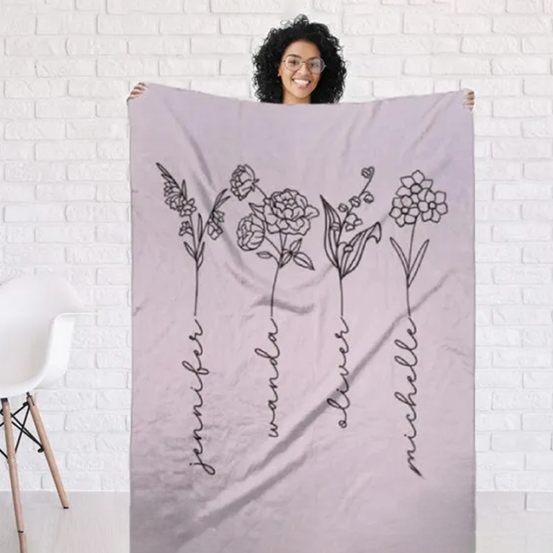 Custom Blanket Birth Month Flower, Wildflower Birthday Gift for Mom, Grandma