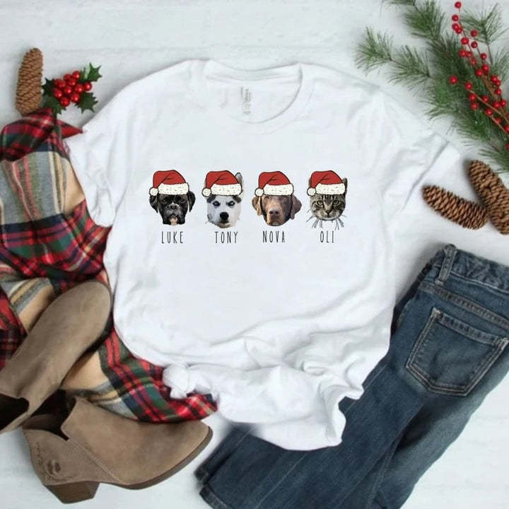 Christmas Custom Pet Face Color Portrait Santa Holiday Crewneck Sweatshirt