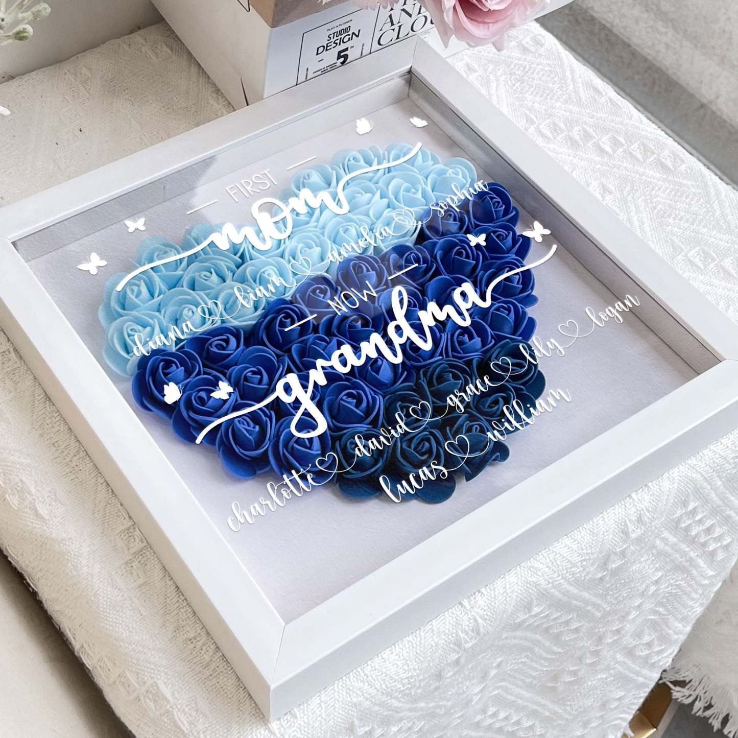 First Mum Now Grandma - Personalized Flower Shadow Box