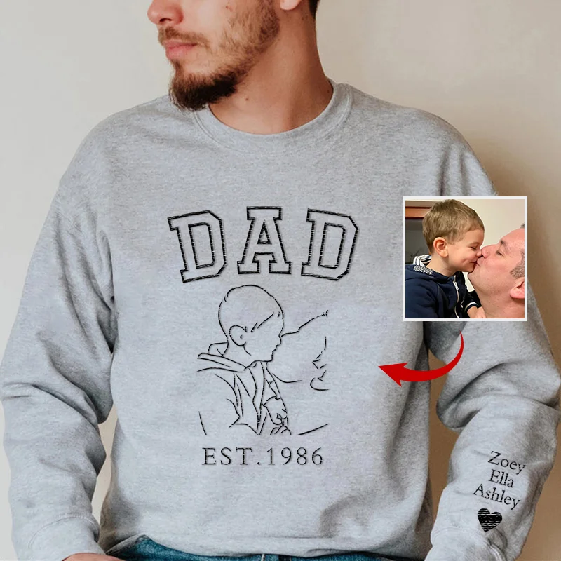 Best Gifts For Him - Personalized Embroidered Dad/Grandpa's Photo Outline Shirt 