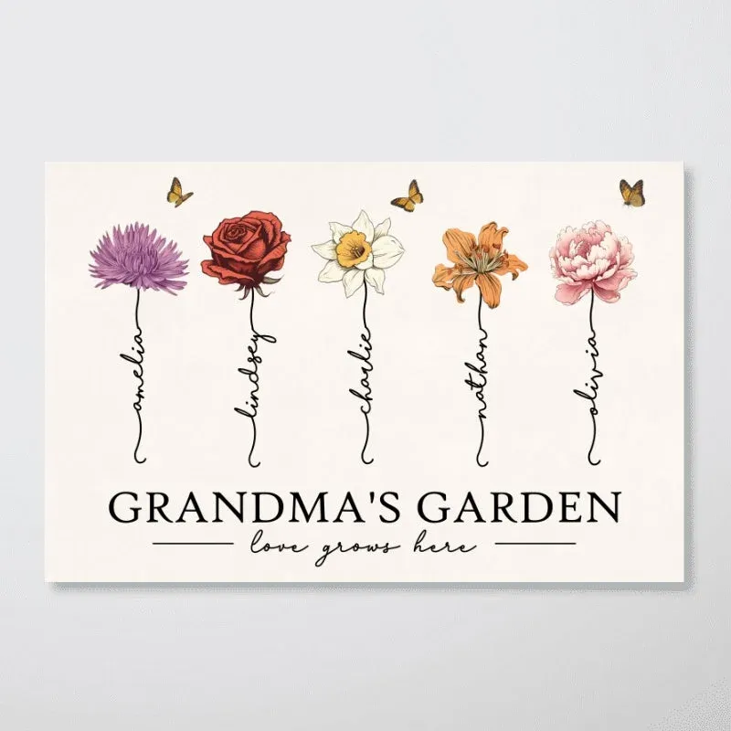 Grandma‘s Garden Love Grows Here Beautiful Birth Month Flowers Personalized Poster