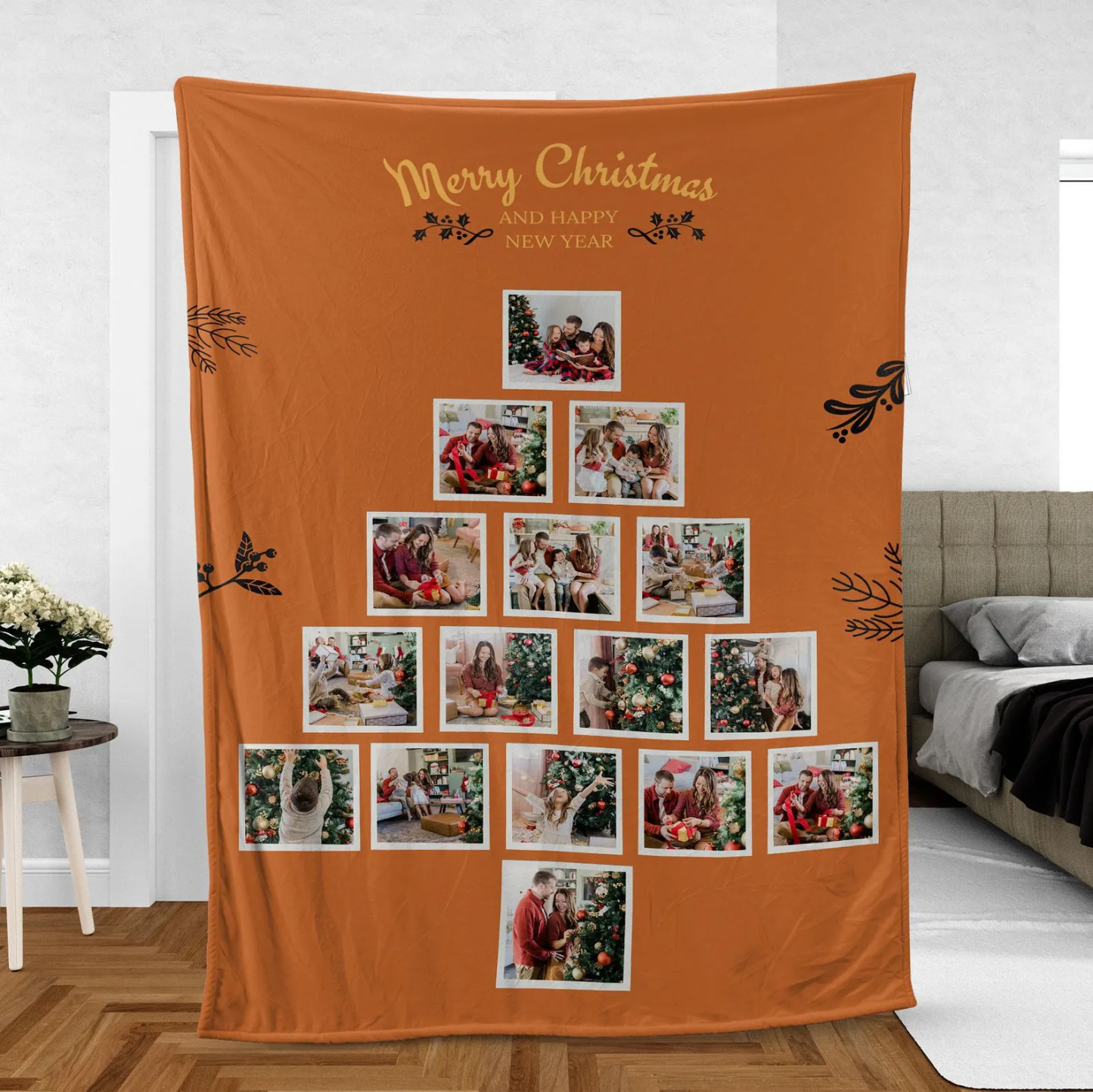 Merry Christmas Photo Collage Blanket Custom Family Photo Blanket