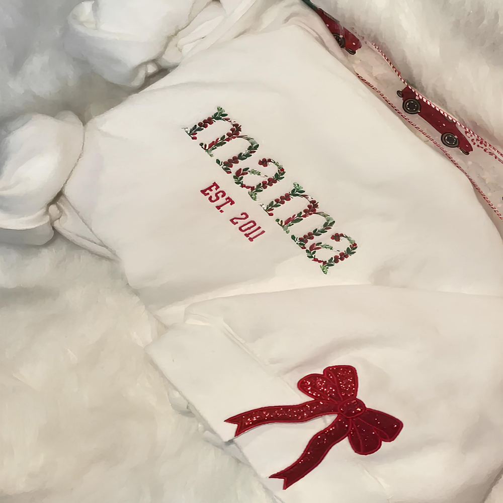 Custom Mama Side Bow Embroidered Sweatshirt