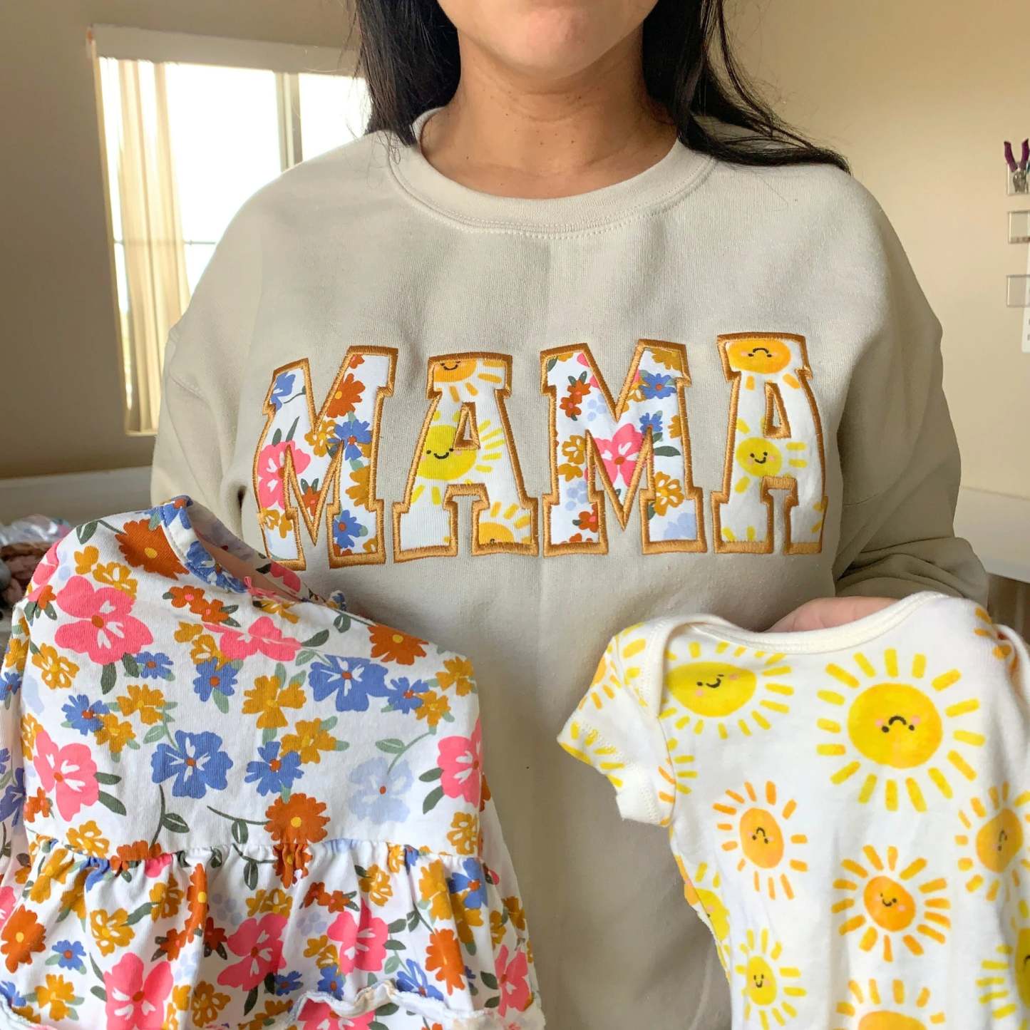 MAMA Keepsake Sweatshirt with Baby Clothes