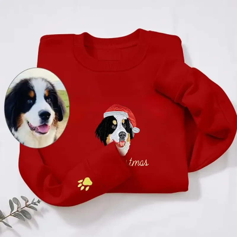 Embroidered Pet Portrait Organic Christmas Jumper Sweatshirt