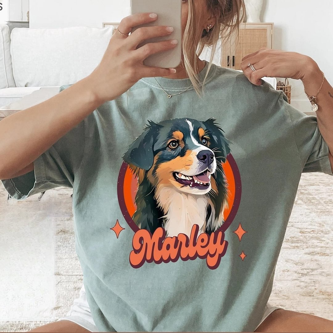 Vintage Retro Pet Shirt Pet Photo + Name Custom Dog Portrait Sweatshirt Hoodie T-shirt