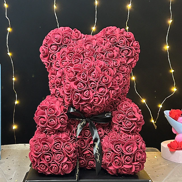 Rose Bear Artificial Foam Flowers with LED Light & Gift Box 