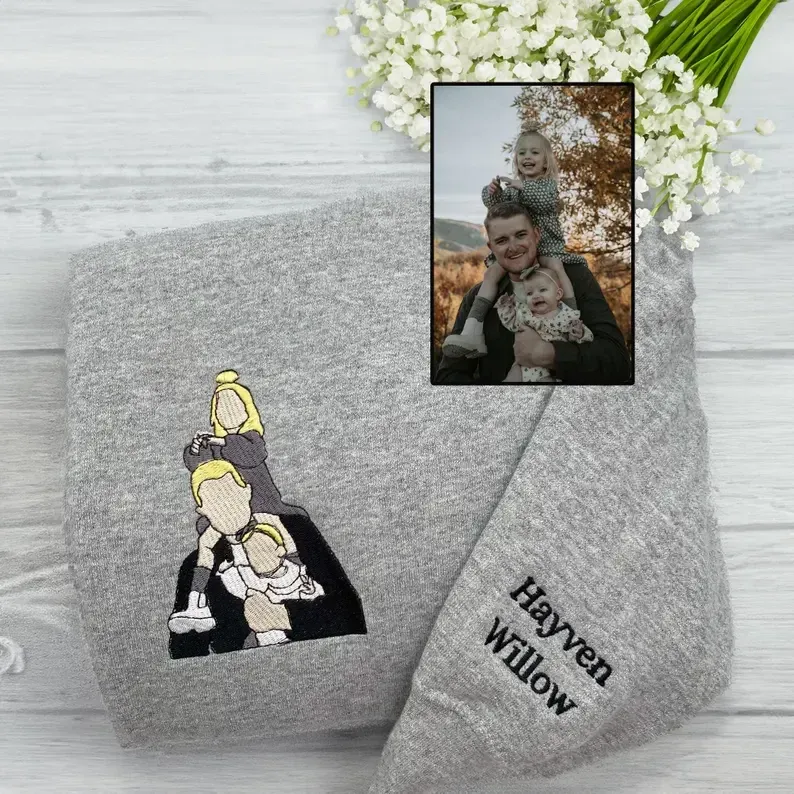 Custom Embroidered Photo Portrait Sweatshirt For Dad