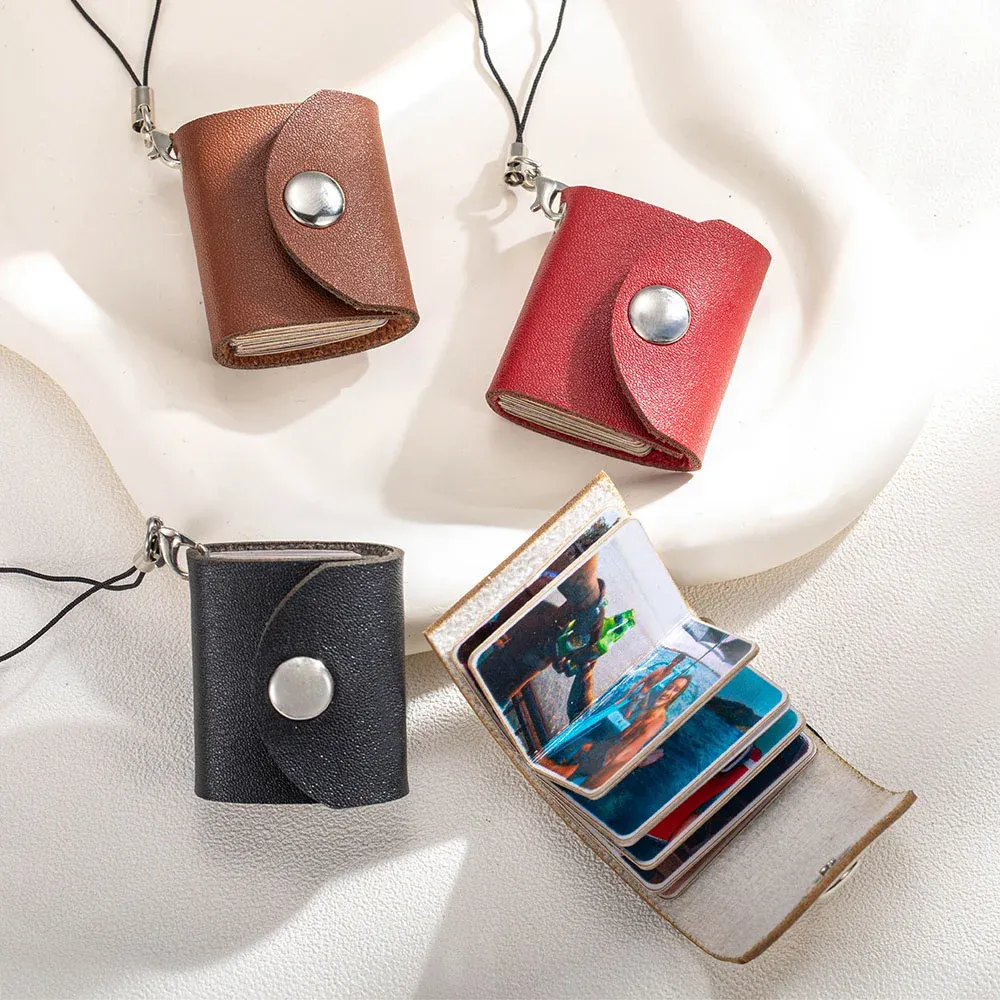 Personalized Mini Leather Memory Photos Album Keychain with 10-14 Photos
