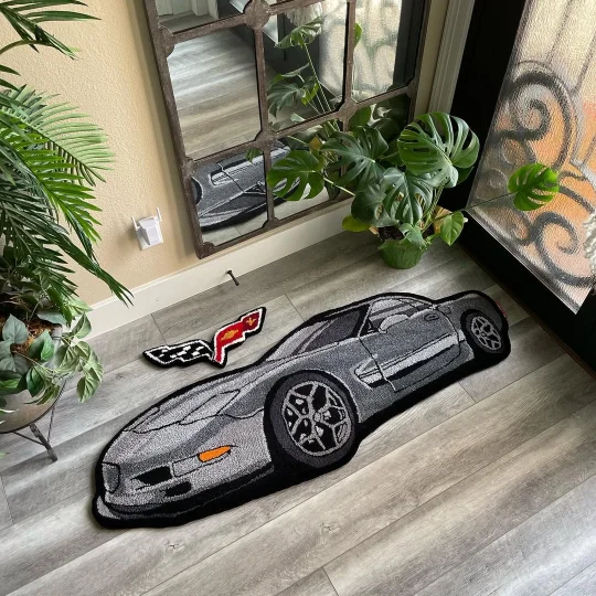 Custom Vintage Car Tufted Slip Rug, Home Decor Rug