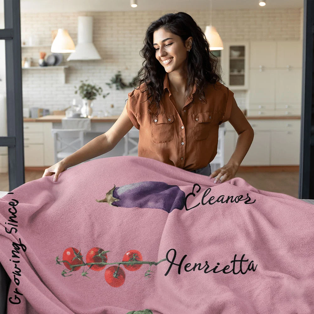 Personalized Multicolor Grandma's Vegetable Garden Throw Soft Blanket with 1-8 Names Birthday Christmas Gift for Mom Grandma