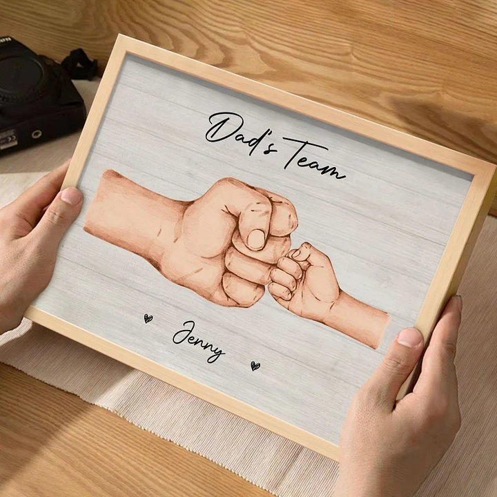 Personalized Daddy & Kids Together We're A Team Family Frame Custom Horizontal Poster Frame Father's Day Birthday Gift For Dad