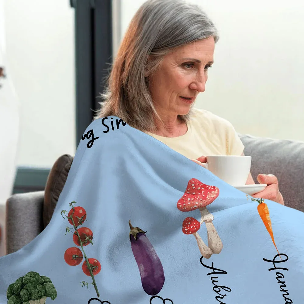 Personalized Multicolor Grandma's Vegetable Garden Throw Soft Blanket with 1-8 Names Birthday Christmas Gift for Mom Grandma