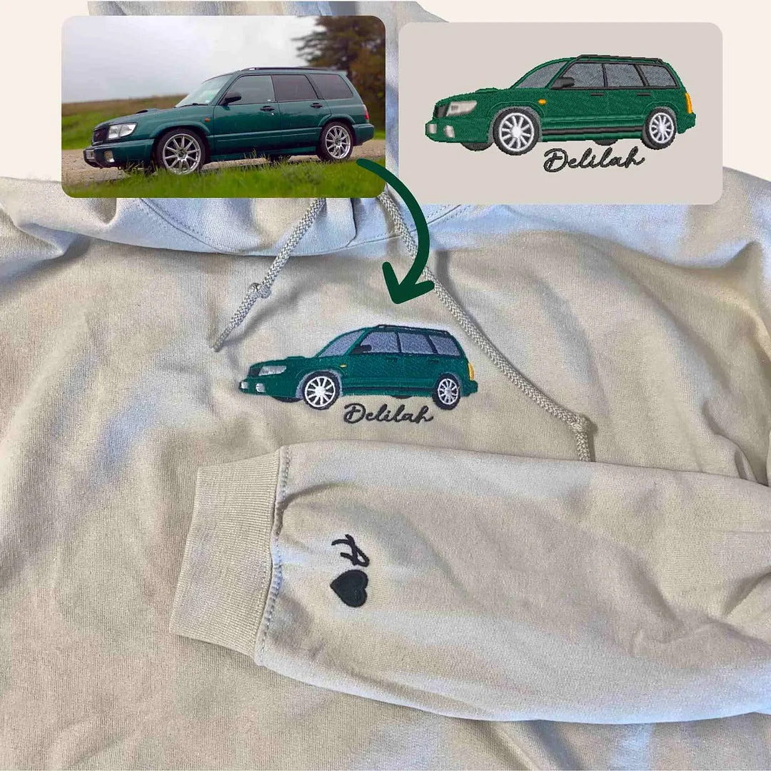 Personalized Car Embroidered Hoodie from Your Photo